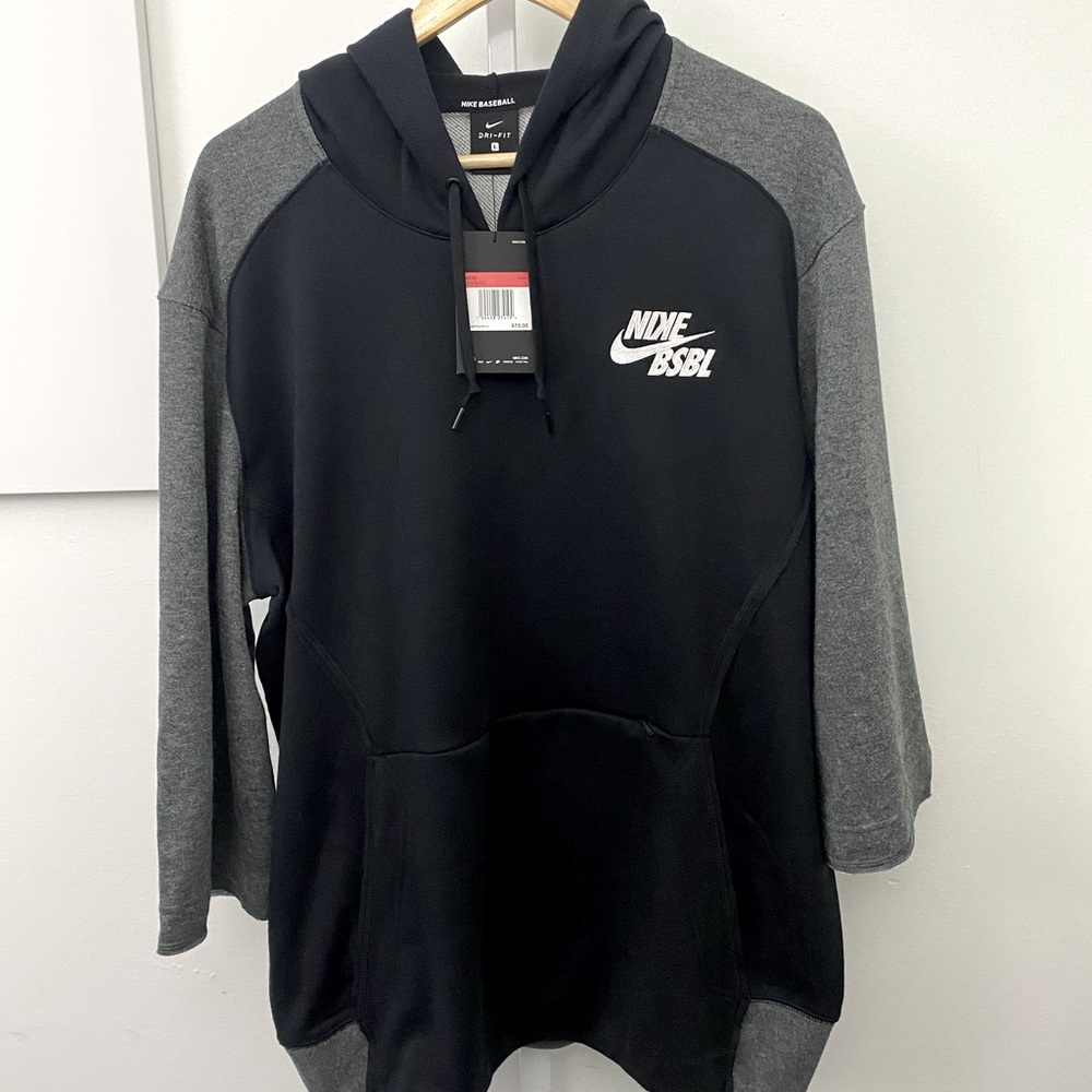 Men’s Nike Dri Fit Hooded Pullover BSBL Baseball Pullover Size Large Black/Gray